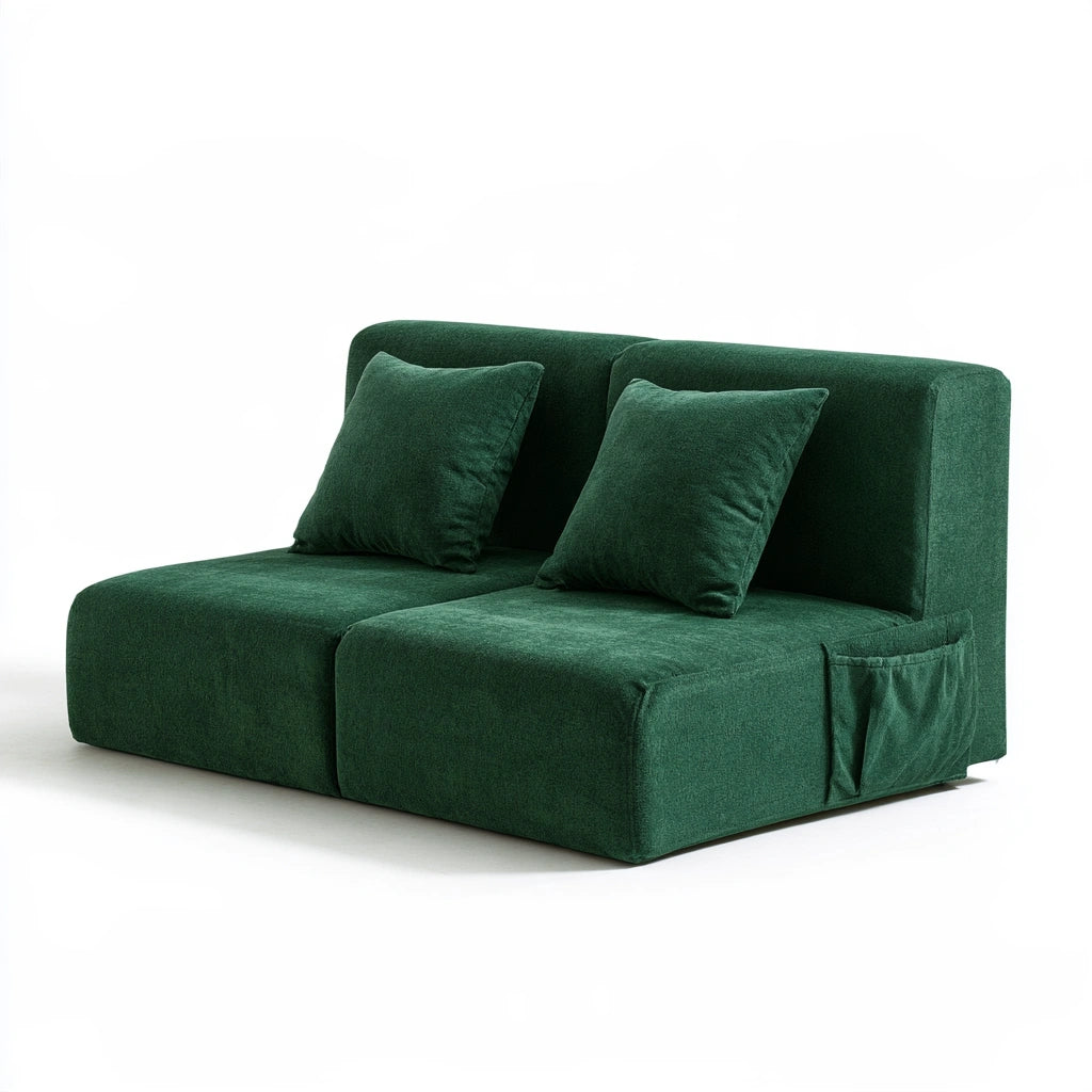 Nowoczesna sofa, tapicerowany tkaniną, składana konstrukcja, kolor: zielony